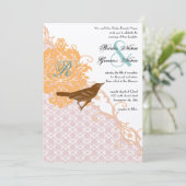 ヴィンテージピンクコーラルアクアエンダイブダマスウェディング 招待状 (スタンド正面)