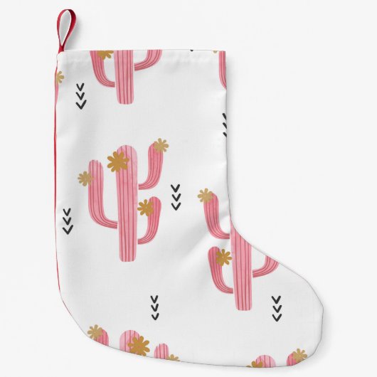 ヴィンテージピンクサボテン水彩模様 スモールクリスマスストッキング (正面)