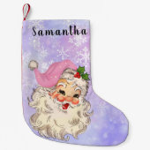 ヴィンテージピンクサンタクリスマスパープル スモールクリスマスストッキング (正面)