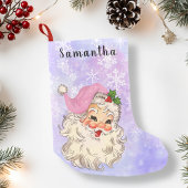 ヴィンテージピンクサンタクリスマスパープル スモールクリスマスストッキング