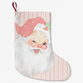 ヴィンテージピンクサンタクロースウィンククリスマスストッキング スモールクリスマスストッキング (正面)