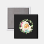 ヴィンテージピンクサンタクロースピンククリスマスデザイン マグネット (正面/裏面)