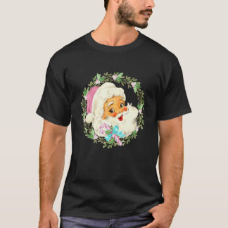 ヴィンテージピンクサンタクロースピンククリスマス Tシャツ