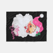 ヴィンテージピンクサンタクロースメリークリスマスパジャマX フリースブランケット (正面(横))