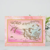 ヴィンテージピンクサンタズライトインダークリスマス シーズンカード (スタンド正面)