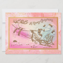 ヴィンテージピンクサンタズライトインダークリスマス シーズンカード