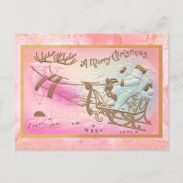 ヴィンテージピンクサンタズライトインダークリスマス シーズンポストカード
