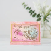 ヴィンテージピンクサンタズライトインダークリスマス シーズンポストカード (スタンド正面)