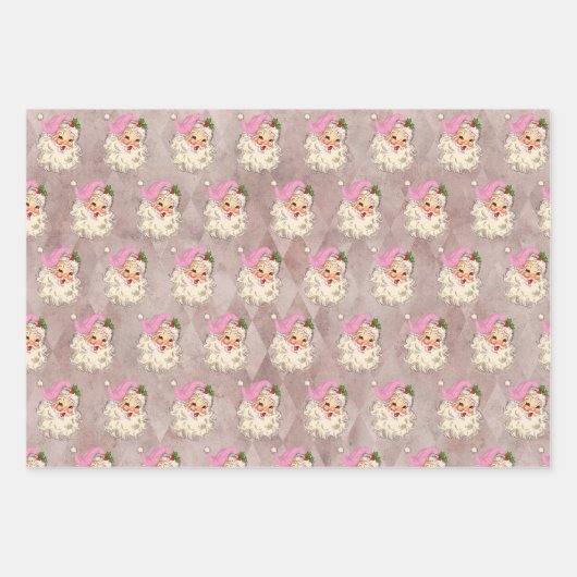 ヴィンテージピンクサンタバラ金ゴールドグリッターフォイルルック ラッピングペーパーシート (正面3)