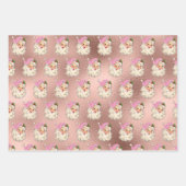 ヴィンテージピンクサンタバラ金ゴールドグリッターフォイルルック ラッピングペーパーシート (正面2)