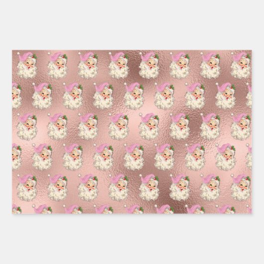 ヴィンテージピンクサンタバラ金ゴールドグリッターフォイルルック ラッピングペーパーシート (正面2)