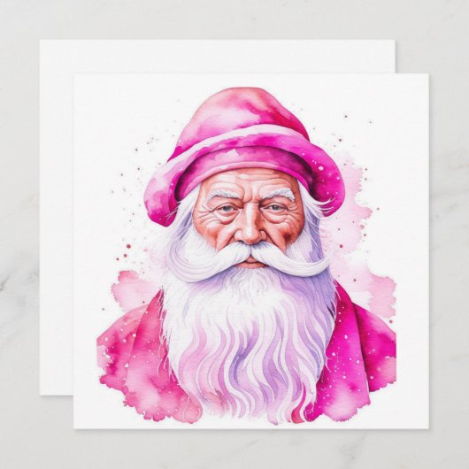 ヴィンテージピンクサンタレトロパーソナライズされたクリスマス ノートカード (正面/裏面)