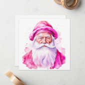 ヴィンテージピンクサンタレトロパーソナライズされたクリスマス ノートカード (正面/裏面インサイチュ)