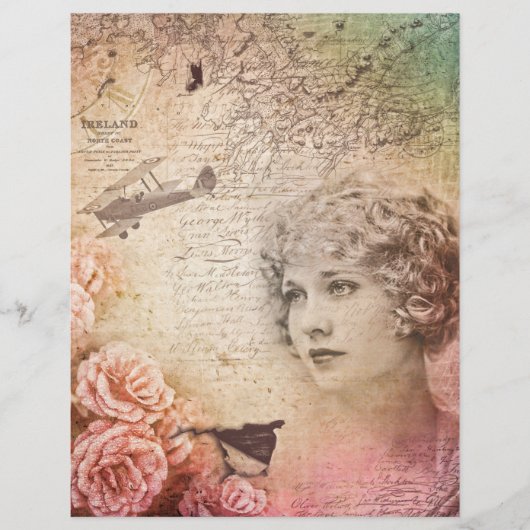 ヴィンテージピンクシャビービクトリアンレディースクラップブック紙 (正面)