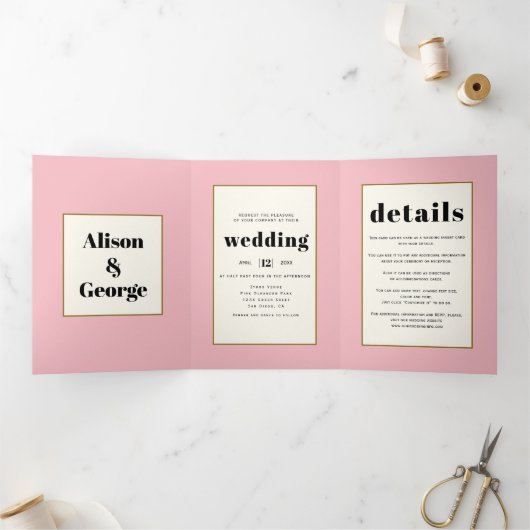 ヴィンテージピンクスイートピーとイニシャルフローラ結婚ズ 三つ折り招待状 (内部)