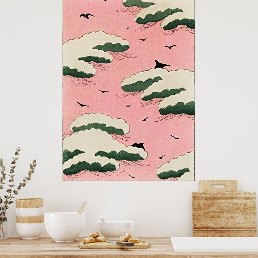 ヴィンテージピンクスカイ – 日本のレトロセレニティ ポスター (キッチン)