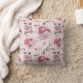 ヴィンテージピンクストライプのの花柄 クッション (ブランケット)
