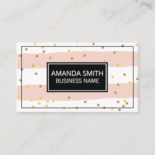 ヴィンテージピンクストライプ色 |金ゴールド斑点 名刺 (正面)