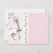 ヴィンテージピンクストークベビーガールシャワー招待状 招待状 (裏面)