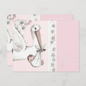 ヴィンテージピンクストークベビーガールシャワー招待状 招待状 (正面/裏面)