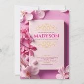 ヴィンテージピンクストーリーブックカバーバルミツワーパーティー 招待状 (正面)