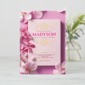 ヴィンテージピンクストーリーブックカバーバルミツワーパーティー 招待状 (スタンド正面)