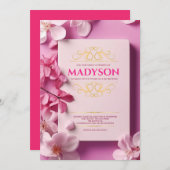 ヴィンテージピンクストーリーブックカバーバルミツワーパーティー 招待状 (正面/裏面)