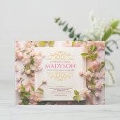 ヴィンテージピンクストーリーブックカバーバルミツワーパーティー 招待状 (スタンド正面)