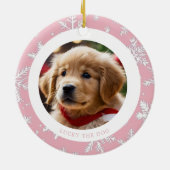 ヴィンテージピンクスノーフレーク家族クリスマス2写真 セラミックオーナメント (裏面)