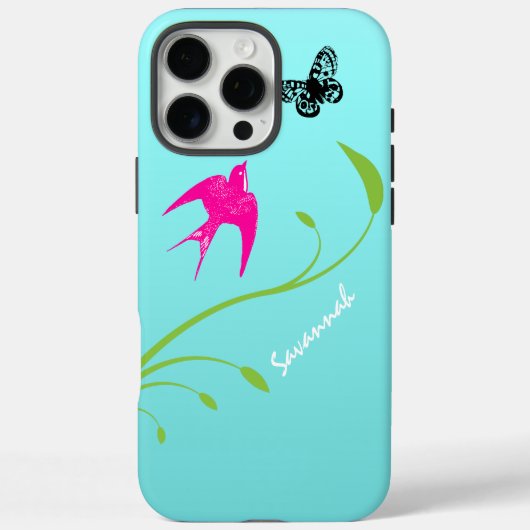 ヴィンテージピンクスワローバードバタフライグラデーションブルー Case-Mate iPhoneケース (裏面)