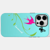 ヴィンテージピンクスワローバードバタフライグラデーションブルー Case-Mate iPhoneケース (裏面 (横))