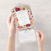 ヴィンテージピンクス&イエローフローラオンピンクNo Dinner オールインワン招待状 (貼ってはがせる)