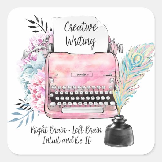 ヴィンテージピンクタイプライター&インクスタンド スクエアシール (正面)