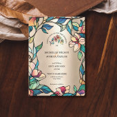 ヴィンテージピンクターコイズステンドグラスアールヌーボー 招待状