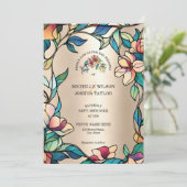 ヴィンテージピンクターコイズステンドグラスアールヌーボー 招待状 (スタンド正面)