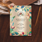 ヴィンテージピンクターコイズステンドグラスアールヌーボー 箔招待状