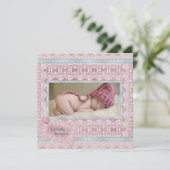 ヴィンテージピンクターコイズベイビーガールフォト洗礼 招待状 (スタンド正面)