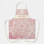 ヴィンテージピンクダマスクエレガントカスタムモノグラムギフト エプロン (正面)