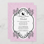 ヴィンテージピンクダマスクガールズベビーシャワー招待状 招待状 (正面/裏面)