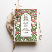 ヴィンテージピンクチューリップアールヌーボー結婚ズ 招待状