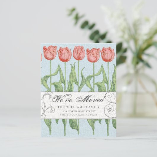 ヴィンテージピンクチューリップフローラ予算ムービングカード (スタンド正面)