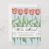 ヴィンテージピンクチューリップフローラ移動 案内ポストカード (正面/裏面)