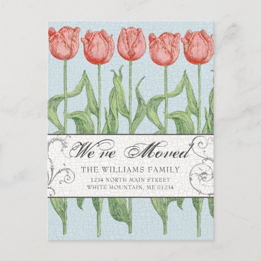 ヴィンテージピンクチューリップフローラ移動 案内ポストカード (正面)