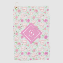 ヴィンテージピンクティーパーティーパターンモノグラム ゴルフタオル