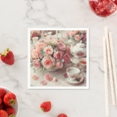 ヴィンテージピンクティーポットバラフローラ スタンダードカクテルナプキン (インサイチュ)