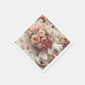 ヴィンテージピンクティーポットバラフローラ スタンダードカクテルナプキン (角)