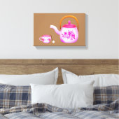 ヴィンテージピンクティーポット茶パーティーお洒落芸術 キャンバスプリント (インサイチュ (寝室))
