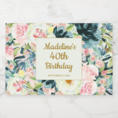 ヴィンテージピンクティール（緑がかった色）フローラ40thまたは任意の誕生日 リキュールボトルラベル (シングルラベル)