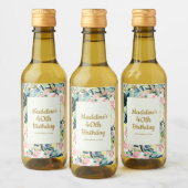 ヴィンテージピンクティール（緑がかった色）フローラ40thまたは任意の誕生日 ワインラベル (ボトル)