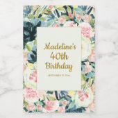 ヴィンテージピンクティール(緑がかった色)フローラ40thまたは任意の誕生日 ワインラベル (シングルラベル)